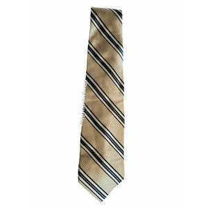 Vintage Daniel Craig Beige and Black Preppy Stripe Silk‎ Tie